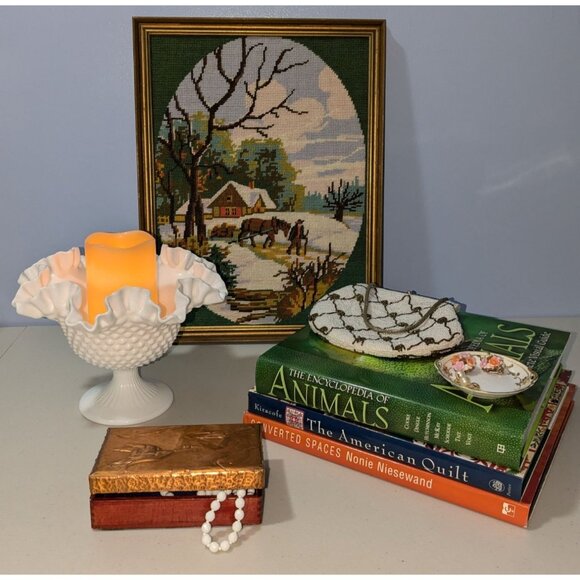 Vintage Fenton Hobnail Milk Glass Pedestal Compote Vase Ruffled Edge - Picture 6 of 10